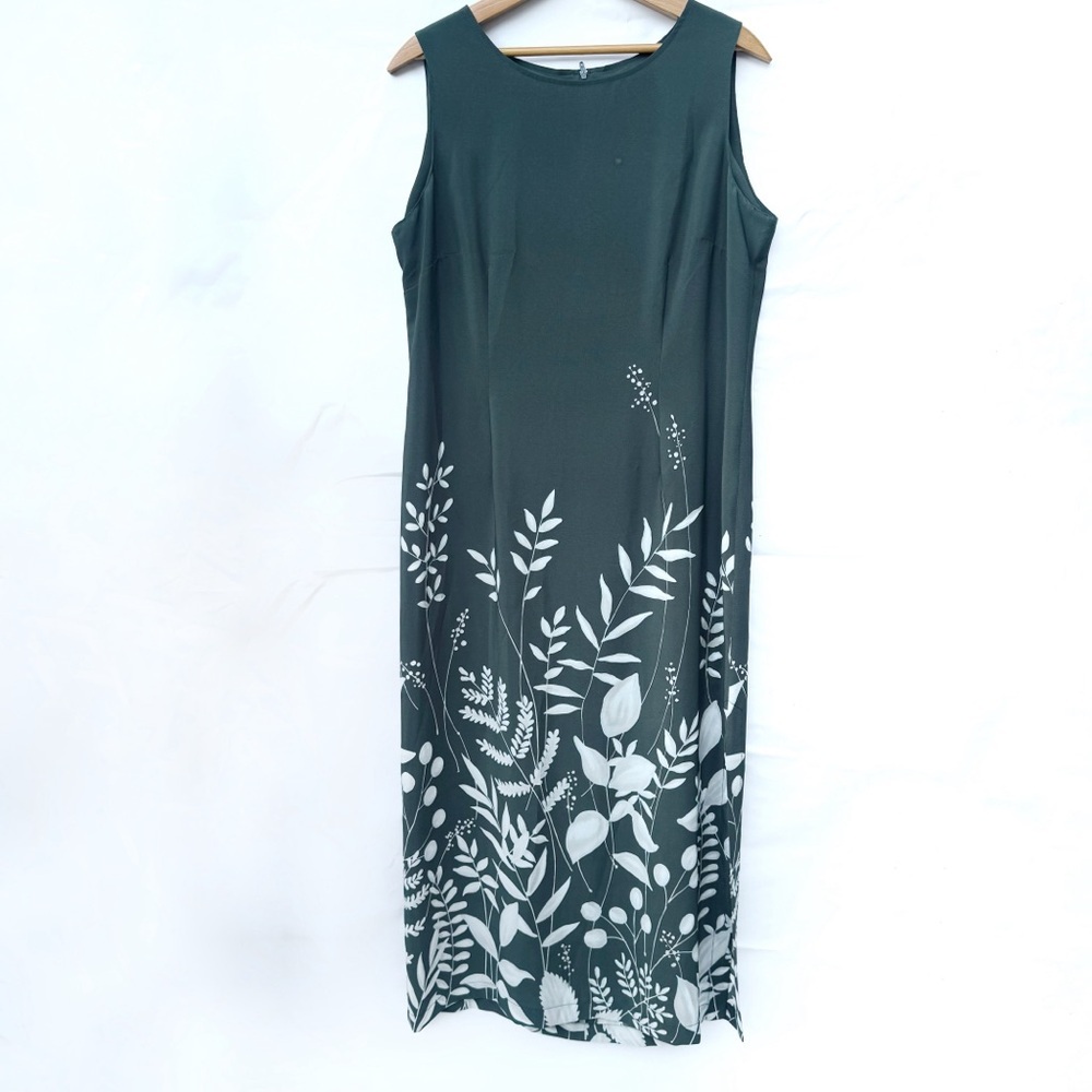 Vintage Norton Mcnaughton // dark green, white floral print 90s maxi dress jun2